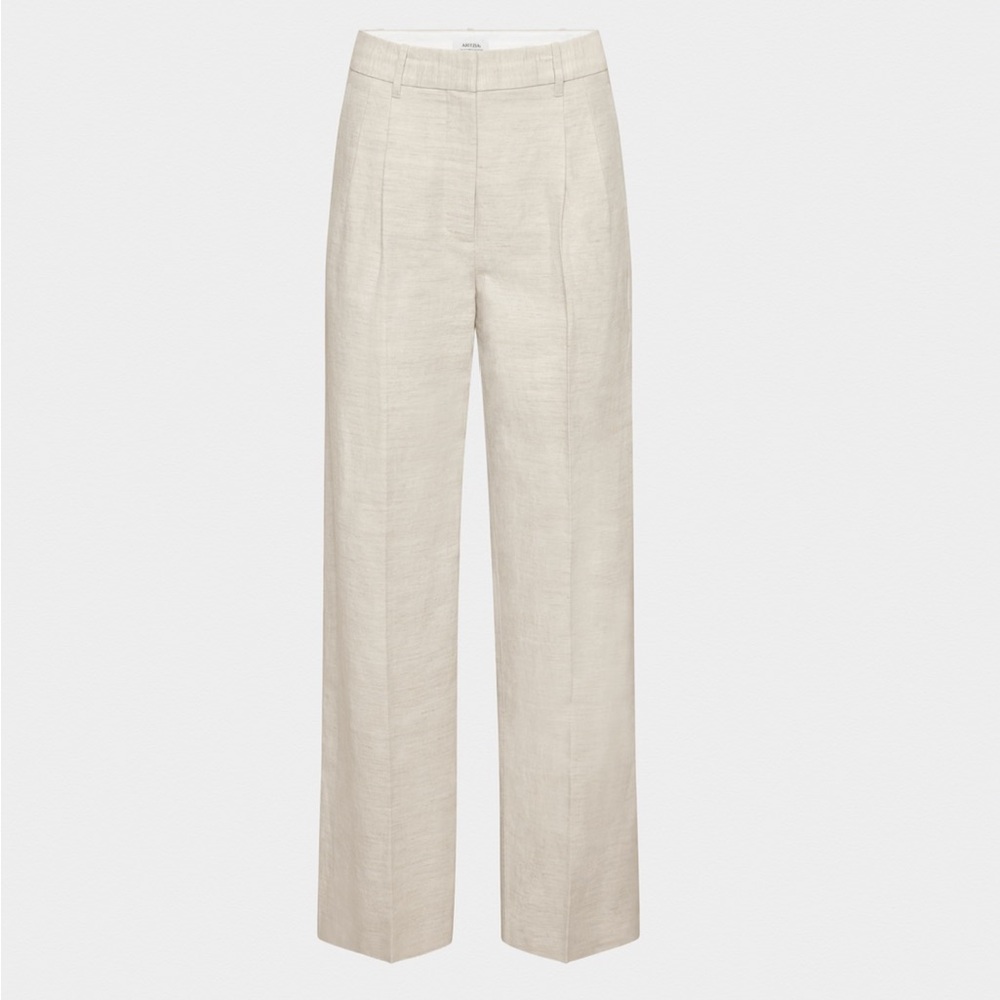 Light Beige Wide-Leg Linen Trousers Aritzia